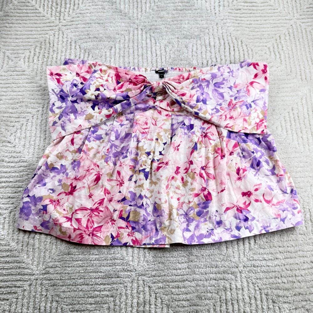 Express Floral Bow Strapless Tube Top Womens XL Smocked Coquette Garden Party